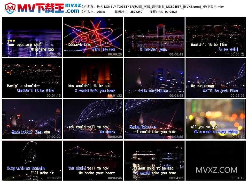 佚名-LONELY TOGETHER(风景)_英语_流行歌曲_MC804567